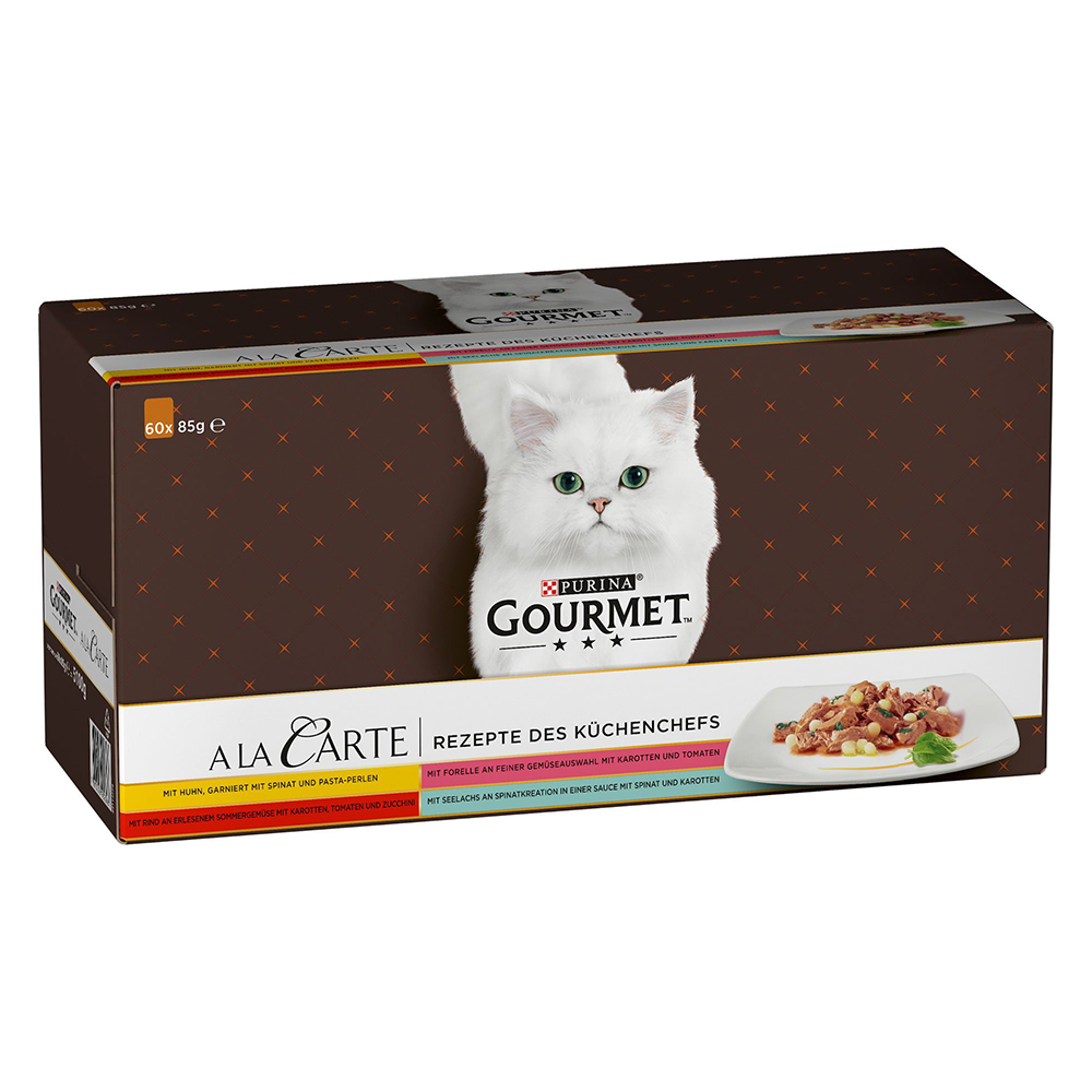 60 x 85 g Purina GOURMET A la Carte zum Sonderpreis! - Rezepte des Küchenchefs: Huhn, Rind, Forelle, Seelachs von Gourmet