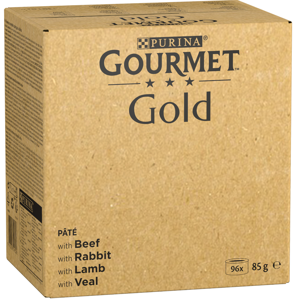 76 + 20 gratis! 96 x 85 g Gourmet Gold - Feine Pastete: Rind, Kaninchen, Lamm, Kalbfleisch von Gourmet