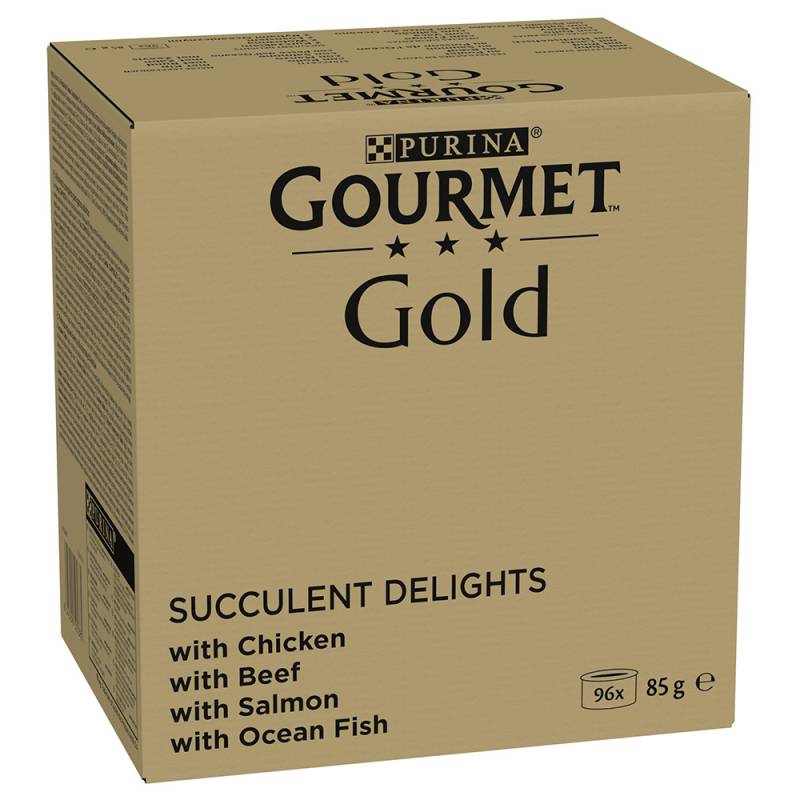 76 + 20 gratis! 96 x 85 g Gourmet Gold - Saftig-Feine Streifen: Huhn, Meeresfisch, Rind, Lachs von Gourmet