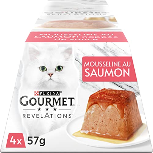 GOURMET Empfehlungen, Musselin mit Lachs, mit Sauce, Mahlzeitenportionen für ausgewachsene Katzen, 4 x 57 g von Gourmet