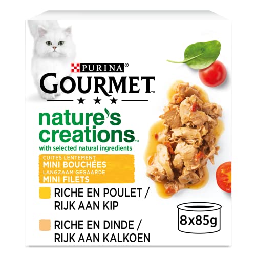 GOURMET Nature's Creations Katze, Mini-Häppchen, Huhn, Füllung Spinat und Tomaten, Truthahn, Spinat und Pastinake, 8 x 85 g, 12 Stück von Gourmet