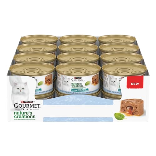 Gourmet Nature's Creations Feuchte Katze Herz der Sauce reich in Meeresfisch garniert mit Spinat, 24 Dosen à 85 g von Gourmet