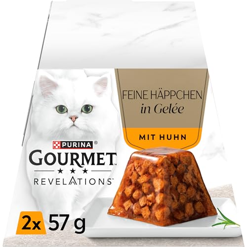 GOURMET Revelations Feine Häppchen in Gelée Nassnahrung für Erwachsene Katzen Huhn 2x57 g von Gourmet