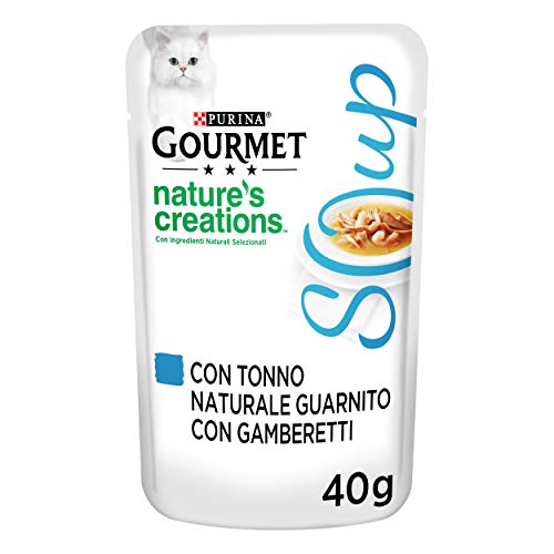 Gourmet Crystal Soup Zarte Katzenbrühe mit natürlichem Thunfisch, garniert mit Garnelen, 40 g, 32 Stück von Gourmet