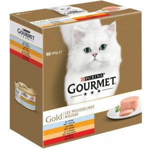 Gourmet Gold 8-Pack Mousse Thunfisch/Leber/Truthahn/Rind Katzenfutter 48 x 85 g von Gourmet