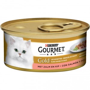 Gourmet Gold Feine Häppchen Katzenfutter in Soße, Lachs und Huhn 1 Palette (24 x 85 g) von Gourmet