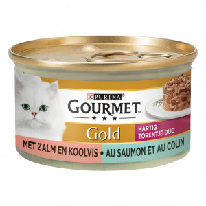 Gourmet Gold Herzhaftes Türmchen Duo mit Lachs und Köhler Nassfutter für Katzen (24x85 g) 24 x 85 g von Gourmet