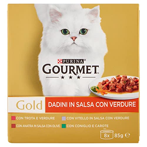 Gourmet Gold Katze, gewürfelt, 85 g, Ente, Forelle, Kaninchen, Kalbfleisch, 8 Stück von Gourmet