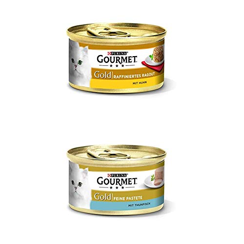 Gourmet Gold Katzenfutter 24er Mix-Pack (2 x 12 x 85g) Ragout Huhn und Pastete mit Thunfisch von Gourmet