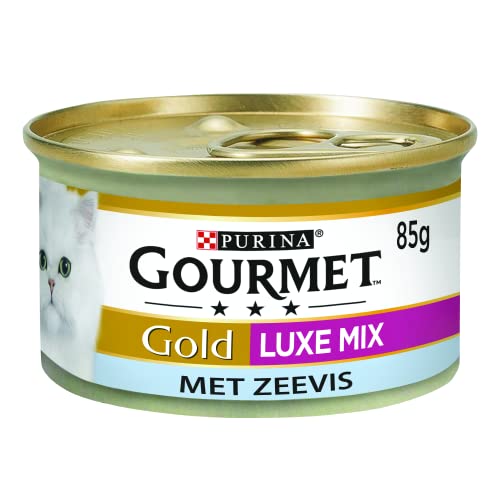 Gourmet Gold Luxe Mix Katzenfutter, Nassfutter mit Meeresfisch in Einer Sauce mit Spinat - 24x85g - (24 Dosen; 2,04kg) von Gourmet