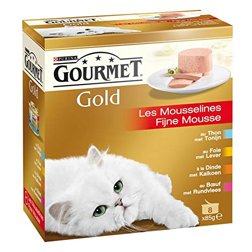 Gourmet Gold Mousse Katzenfutter, Nassfutter mit Thunfisch, Leber, Truthahn und Rund - 8x85g - 6er Box (48 Dosen; 4,08kg) von Gourmet