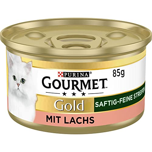 Gourmet Gold Saftig-feine Streifen mit Lachs, Katzennassfutter 12x85g Dose von Gourmet