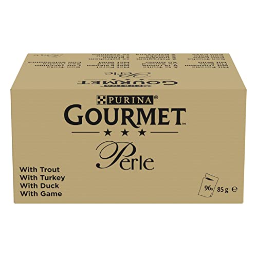 Gourmet Perle Erlesene Streifen in Gelee, 96 Portionsbeutel Katzenfutter nass, Sorten-Mix, 96er Pack (12 x 8 Beutel à 85g) von Gourmet