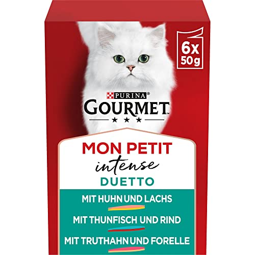 Gourmet Mon Petit Duetto Intense Katzenfutter nass, Sorten-Mix mit Fisch, 8er Pack (8 x 6 Beutel à 50g) von Gourmet