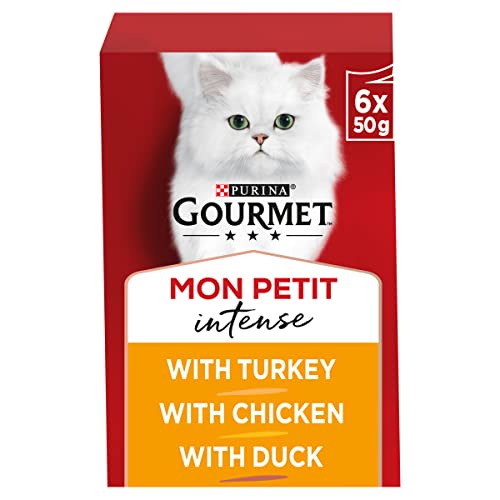 Gourmet Mon Petit Intense Nassfutter für ausgewachsene Katzen mit Ente, Huhn und Pute, 6x50g, 8er Pack von Gourmet