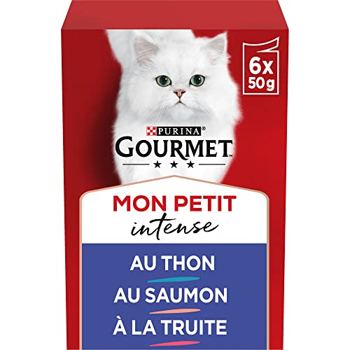 Gourmet MON Petit Intense | Katze | Diskrete in Soße | Thunfisch, Lachs, Forelle | 8 Stück à 6 x 50 g | Frischebeutel von Gourmet