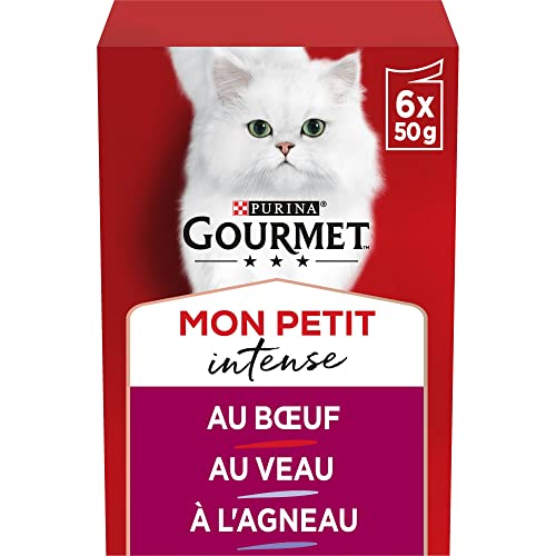 Gourmet My Petit Intense, ausgewachsene Katze, zerkleinert in Sauce, Auswahl mit Fleisch: Rind, Kalb, Lamm, 6 x 50 g, 8 Stück, Frischebeutel von Gourmet