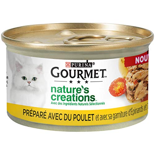 Gourmet Nature's Creations | Erwachsene Katze | Mini Bissen | Huhn Füllung Spinat & Tomaten | 24 x 85 g (Schale) von Gourmet