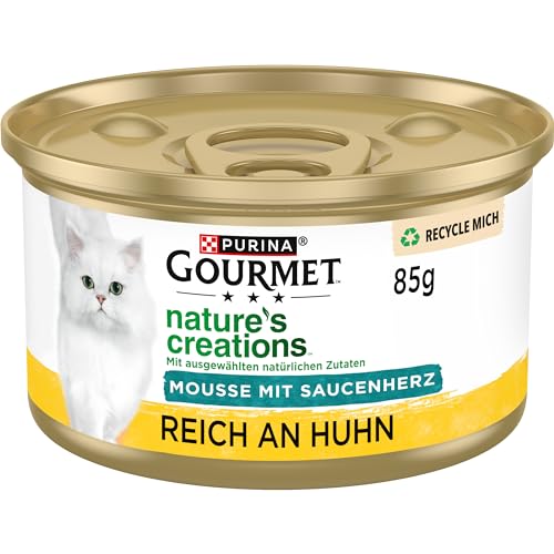 Gourmet Nature's Creations Mousse mit Saucenherz Katzenfutter nass, reich an Huhn, 12er Pack (12 x 85g) von Gourmet