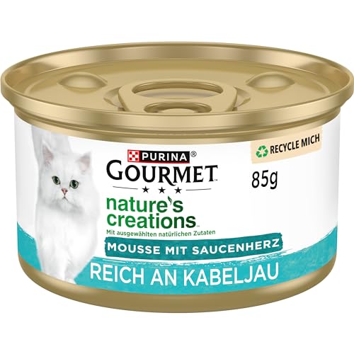 Gourmet Nature's Creations Mousse mit Saucenherz Katzenfutter nass, reich an Kabeljau, 12er Pack (12 x 85g) von Gourmet