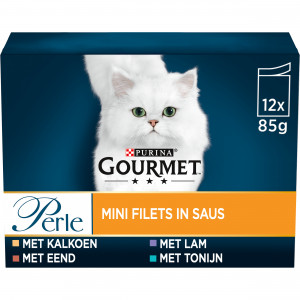 Gourmet Perle Mini Filets in Sauce - Truthahn/Ente/Thunfisch/Lamm Katzennassfutter 85 gr Beutel 4 x (12 x 85 g) von Gourmet