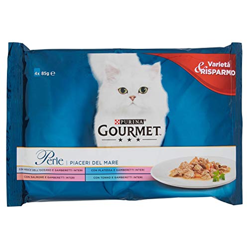 Gourmet - Perlen Alleinfuttermittel für erwachsene Katzen, Freuden des Meeres - 3 Packungen mit je 4 Stück à 85 g [12 Stück, 1020 g] von Gourmet