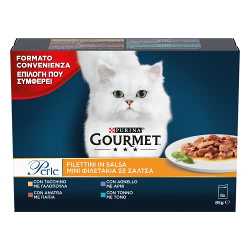 Gourmet Perlen Nassfutter für ausgewachsene Katzen, Filetins in Sauce mit Truthahn, Thunfisch, Ente, Lamm, 80 Beutel à 85 g von Gourmet