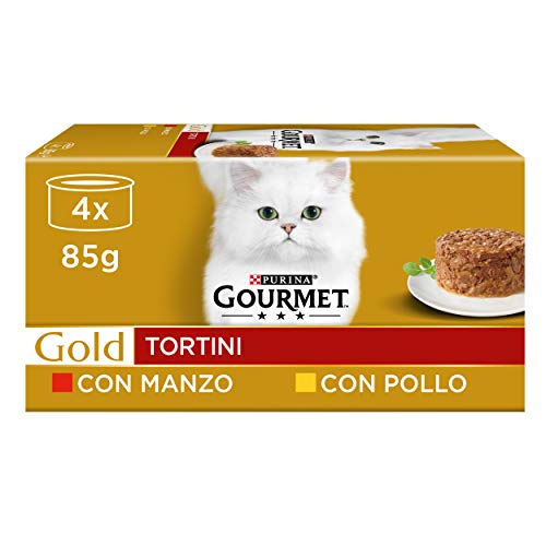 Purina Gourmet Gold, Tortini, Nassfutter für Katzen mit Rind und Huhn, 48 Dosen à 85 g von Gourmet