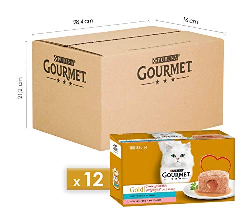 Purina Gourmet Gold, weiches Herzfutter, Nassfutter für Erwachsene Katzen mit Thunfisch und Lachs, 48 Dosen à 85 g von Gourmet