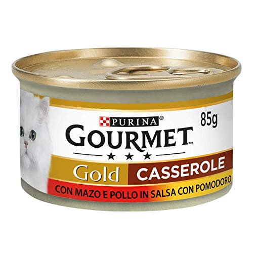 Purina Gourmet Gold Aufläufe nass Katzen mit Rindfleisch und Huhn in Sauce mit Tomaten, 24 Dosen à 85 g von Gourmet