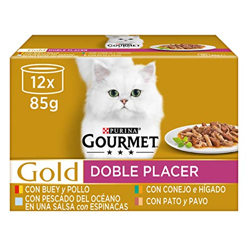 Gourmet Purina Gold Doppelter Genuss, Nassfutter für Katzen, Verschiedene Packungen, 8 Packungen mit 12 Dosen, 85 g - 96 von Gourmet