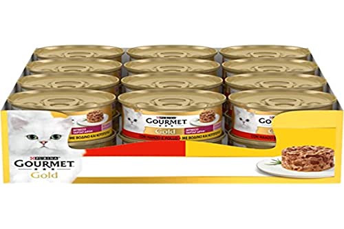 Purina Gourmet Gold Geflechte di Gusto Nassfutter für Katzen mit Huhn und Rind, 24 Dosen à 85 g von Gourmet