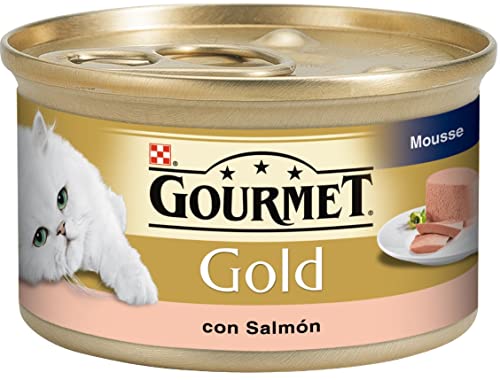 Gourmet Purina Gold Mousse, Nassfutter für Katzen mit Lachs, 24 Dosen à 85 g von Gourmet