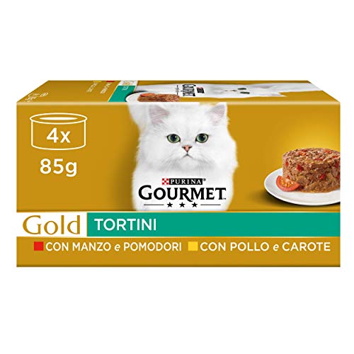 Purina Gourmet Gold, Nass-Törtchen für Katzen, Huhn und Karotten, Rindfleisch und Tomaten, 48 Dosen à 85 g von Gourmet