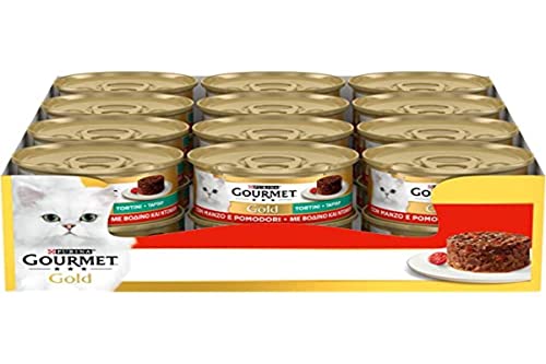 Purina Gourmet Gold Pasteten mit Gemüse feucht Katzen mit Rindfleisch und Tomaten, 24 Dosen à 85 g von Gourmet