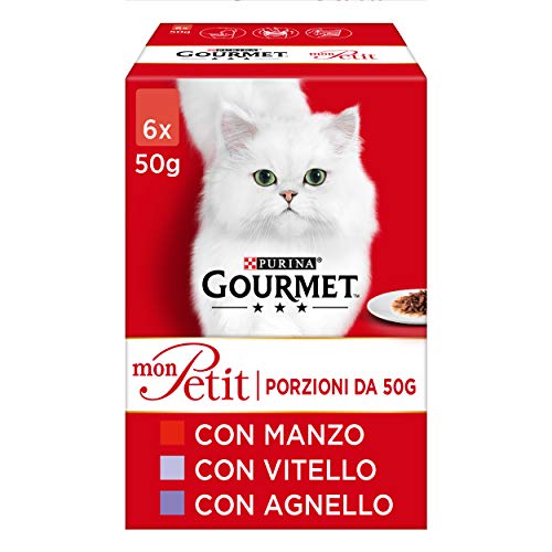 Purina Gourmet Mon Petit Feuchtigkeit Katze mit Rind, Kalbsleder und Lamm, 48 Beutel à 50 g von Gourmet