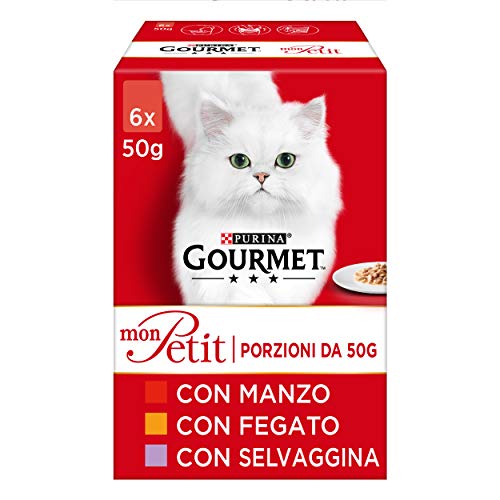 Purina Gourmet Mon Petit Feuchtigkeit Katze mit Rind, Leber, Wild, 48 Beutel à 50 g von Gourmet