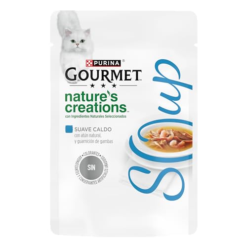 Purina Gourmet Nature's Creations Soup, natürliches Nassfutter für Katzen, Suppe mit Thunfisch und Garnelen, 32 Beutel à 40 g von Gourmet