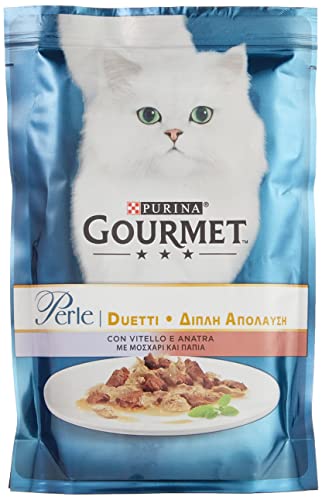 Purina Gourmet Perle Nassduetti für Katzen mit Kalbsleder und Ente, 24 Beutel à 85 g von Gourmet