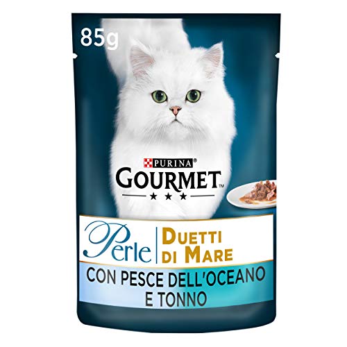 Purina Gourmet Perlen Duette aus feuchtem Meer Katzen mit Meeresfisch und Thunfisch, 24 Beutel à 85 g von Gourmet