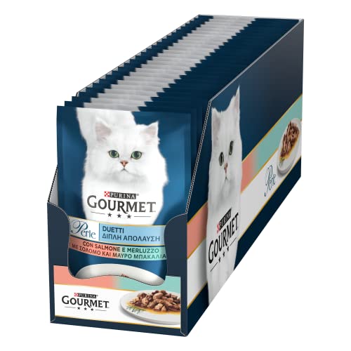 Gourmet Perle Duetti Nassfutter für Erwachsene Katzen, Filet mit Lachs und Kabeljau, 26 Beutel à 85 g von Gourmet