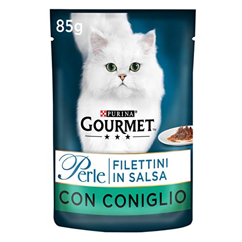 Purina Gourmet Perlen Filets in Sauce Nassfutter für Katzen mit Kaninchen, 24 Beutel à 85 g von Gourmet