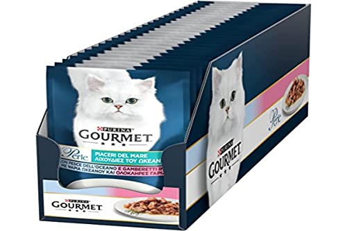 Purina Gourmet Perle Meeresfrüchte Filellini in Sauce, Nassfutter für Katzen mit Meeresfischen und Garnelen, 26 Beutel à 85 g, 1 Stück (Packung mit 26 Stück) von Gourmet