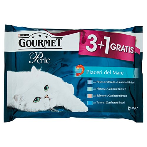 Purina Gourmet Perlen Vergnügen des feuchten Meeres Katzen mit Lachs, Scholle, Thunfisch und Meeresfisch, 4 Beutel à 85 g von Gourmet