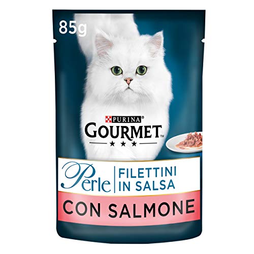Purina Gourmet Perlen Filets in Sauce, Nassfutter für Katzen mit Lachs, 24 Beutel à 85 g von Gourmet