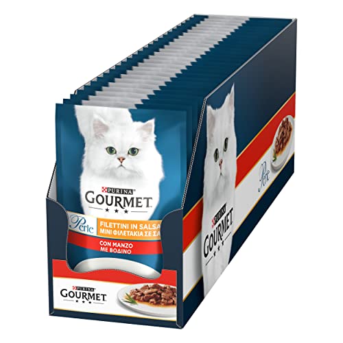 Purina Gourmet Perlen Filets in Sauce, Nassfutter für Katzen mit Rind, 26 Beutel à 85 g von Gourmet