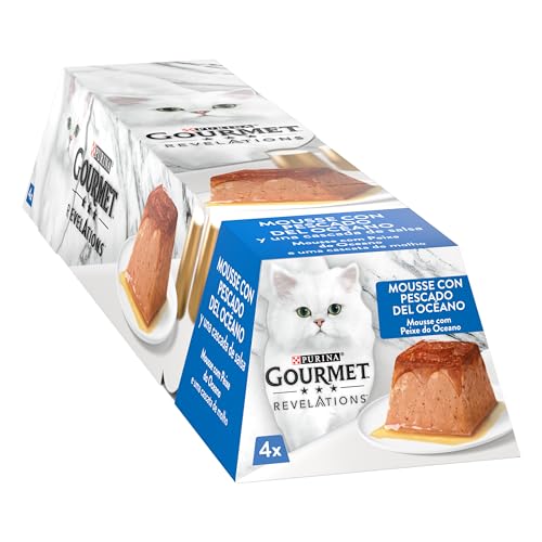 Purina Gourmet Revelations Mousse mit Sauce, Nassfutter für Katzen mit Meeresfisch, 6 Packungen mit 4 Pyramiden à 57 g, 24 Pyramiden von Gourmet