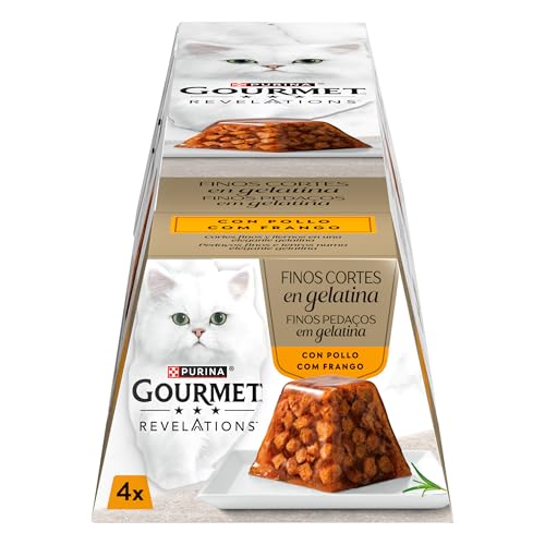 Purina Gourmet Revelations Stückchen in Gelee, Nassfutter für Katzen mit Huhn, 6 Packungen mit 4 Pyramiden à 57 g, 24 Pyramiden von Gourmet