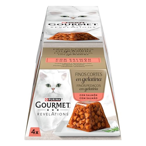 Purina Gourmet Revelations Stückchen in Gelee, Nassfutter für Katzen mit Lachs, 6 Packungen mit 4 Pyramiden à 57 g, 24 Pyramiden von Gourmet