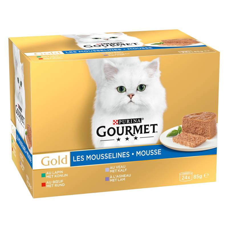 Sparpaket Gourmet Gold Feine Pastete 24 x 85 g - Mixpaket Fleisch (Kaninchen, Kalb, Rind, Lamm) von Gourmet